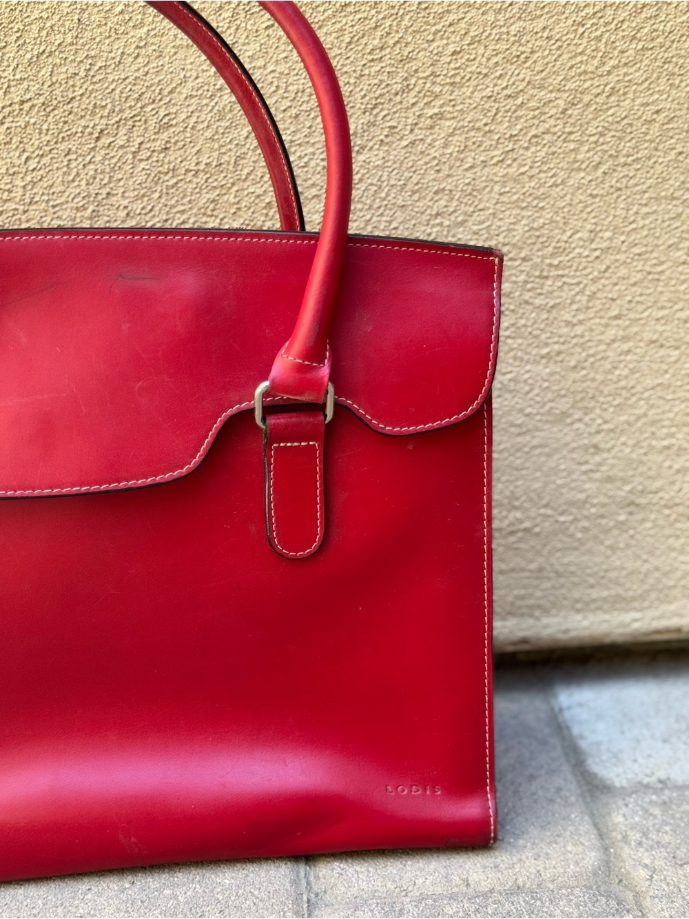 Lodis Red Leather Satchel with Top Handles